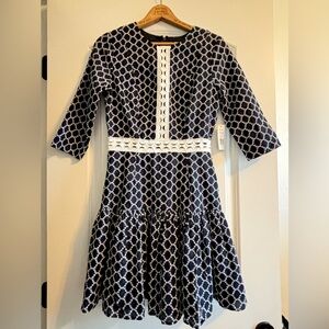NWT Alexia Admor navy cream eyelet midi dress size 4